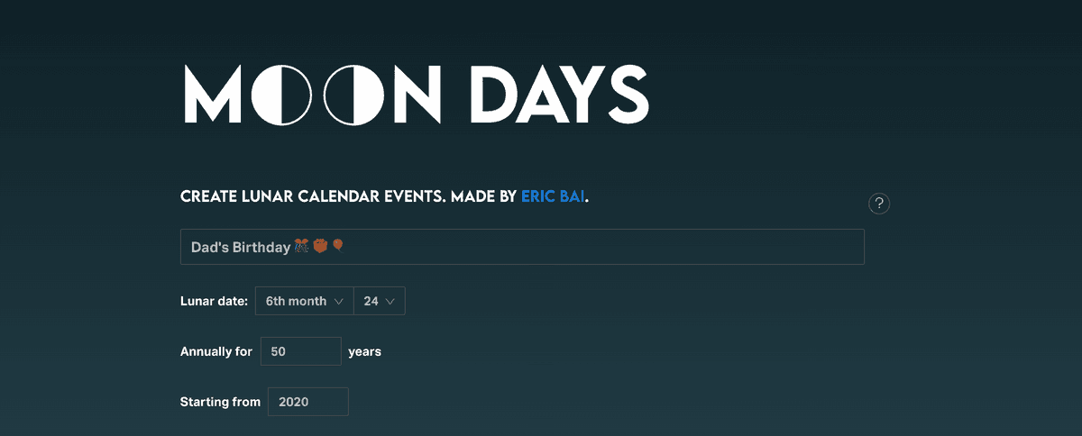 M◐◑N DAYS — a web app for creating lunar calendar events